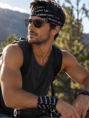 Men’s Black Cotton Bandana Scarf 20x20 Graphic Print 100% Cotton